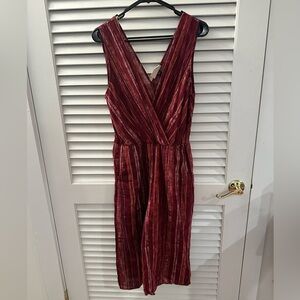 Universal Thread Burgundy Striped V-Neck Jumpsuit